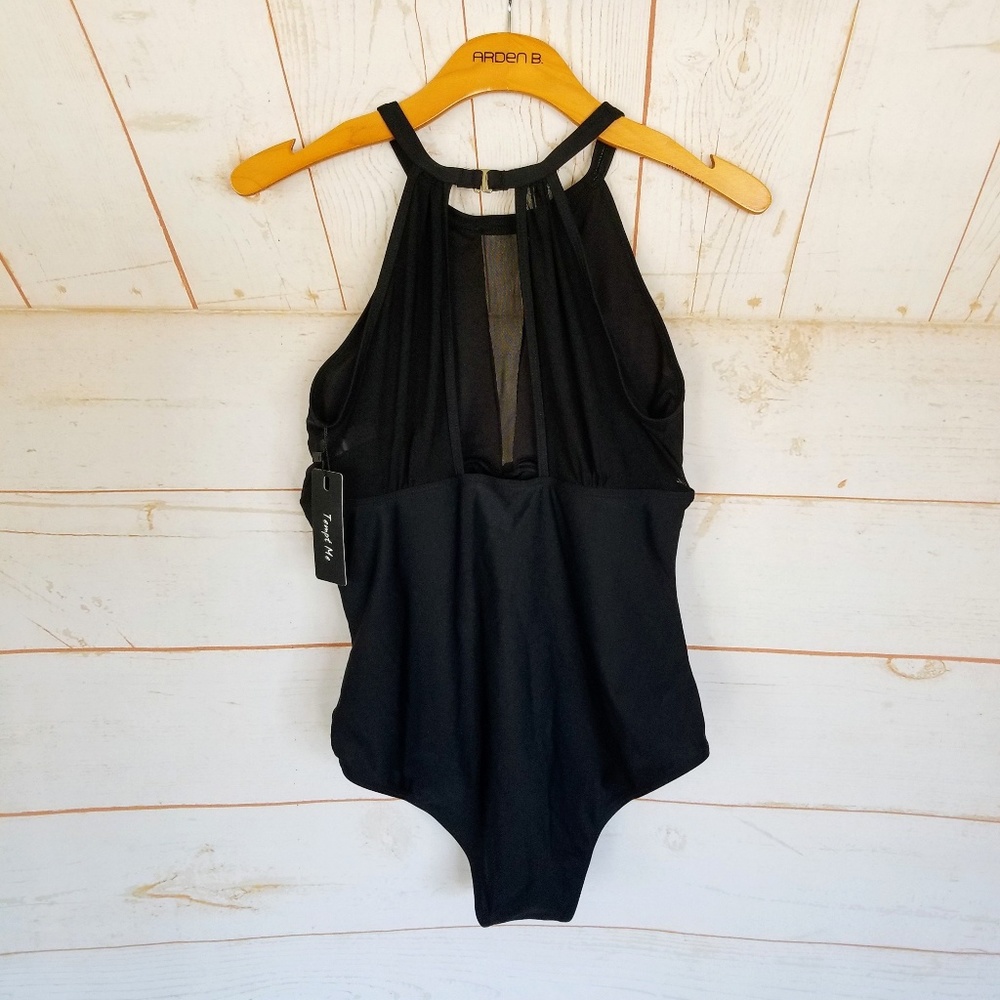 Sexy Black One Piece Swimsuit Mesh Upper - Picture 1 of 6